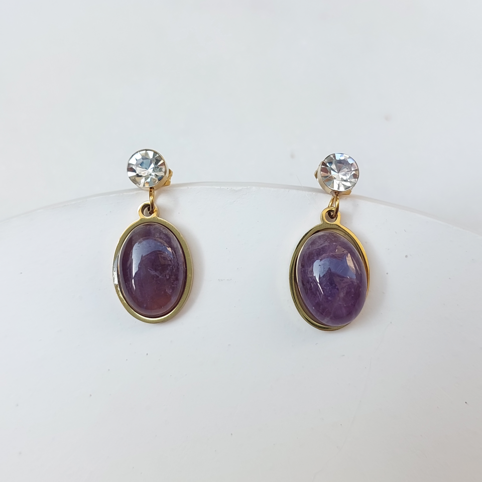 Çelik Ametist Taşı Küpe