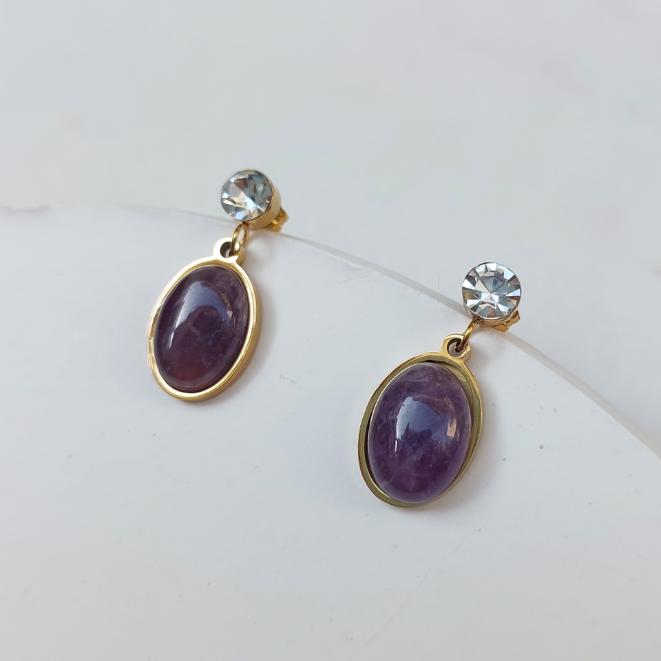 Çelik Ametist Taşı Küpe