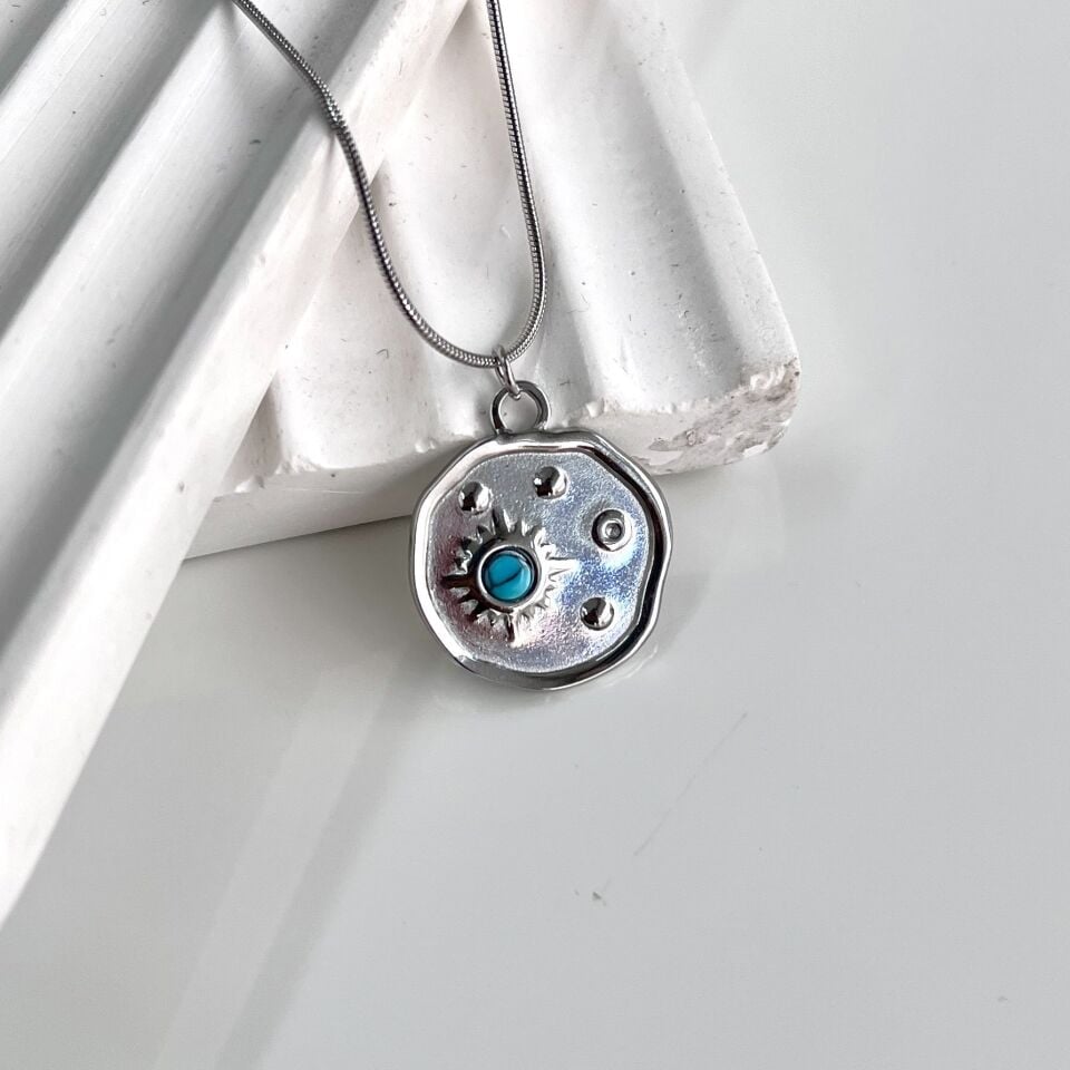 Çelik Turkuaz Taşı Kolye