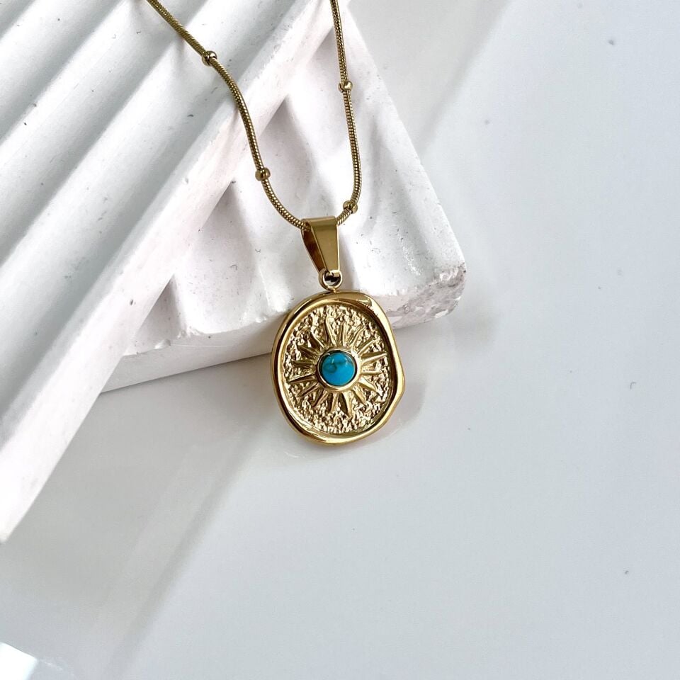 Çelik Turkuaz Taşı Kolye