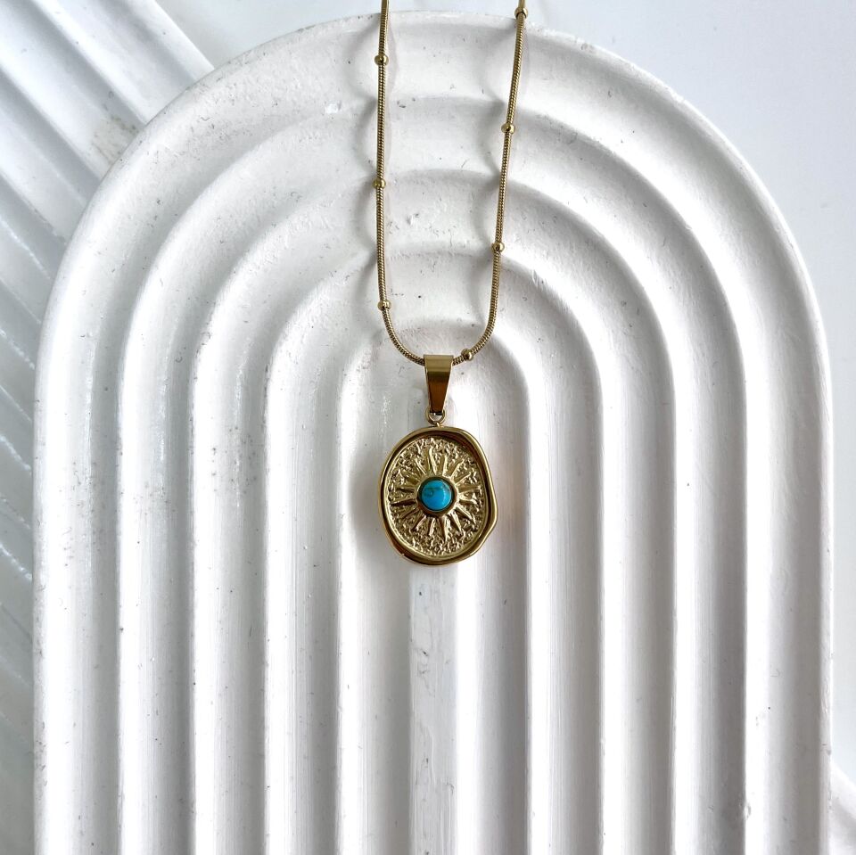 Çelik Turkuaz Taşı Kolye