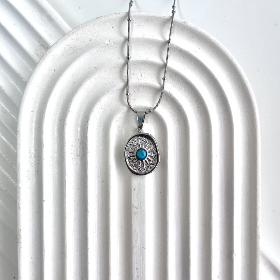 Çelik Turkuaz Taşı Kolye