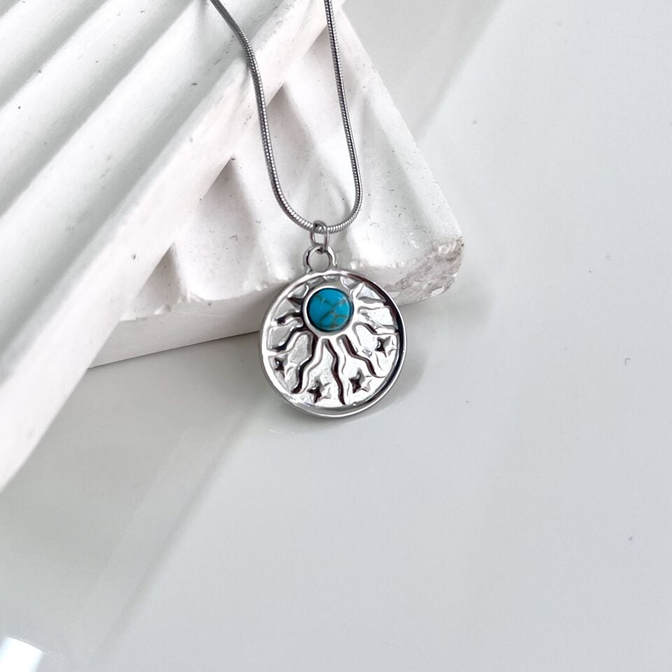 Çelik Turkuaz Taşı Kolye