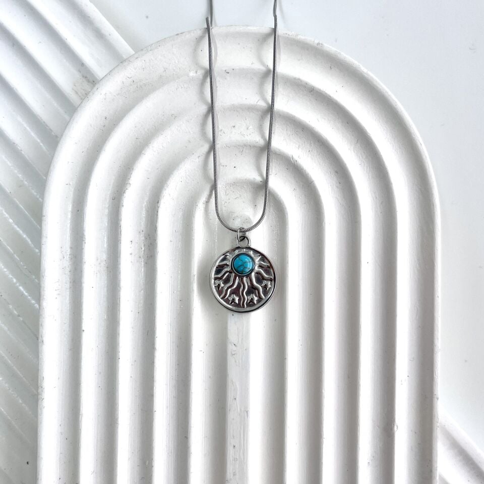 Çelik Turkuaz Taşı Kolye