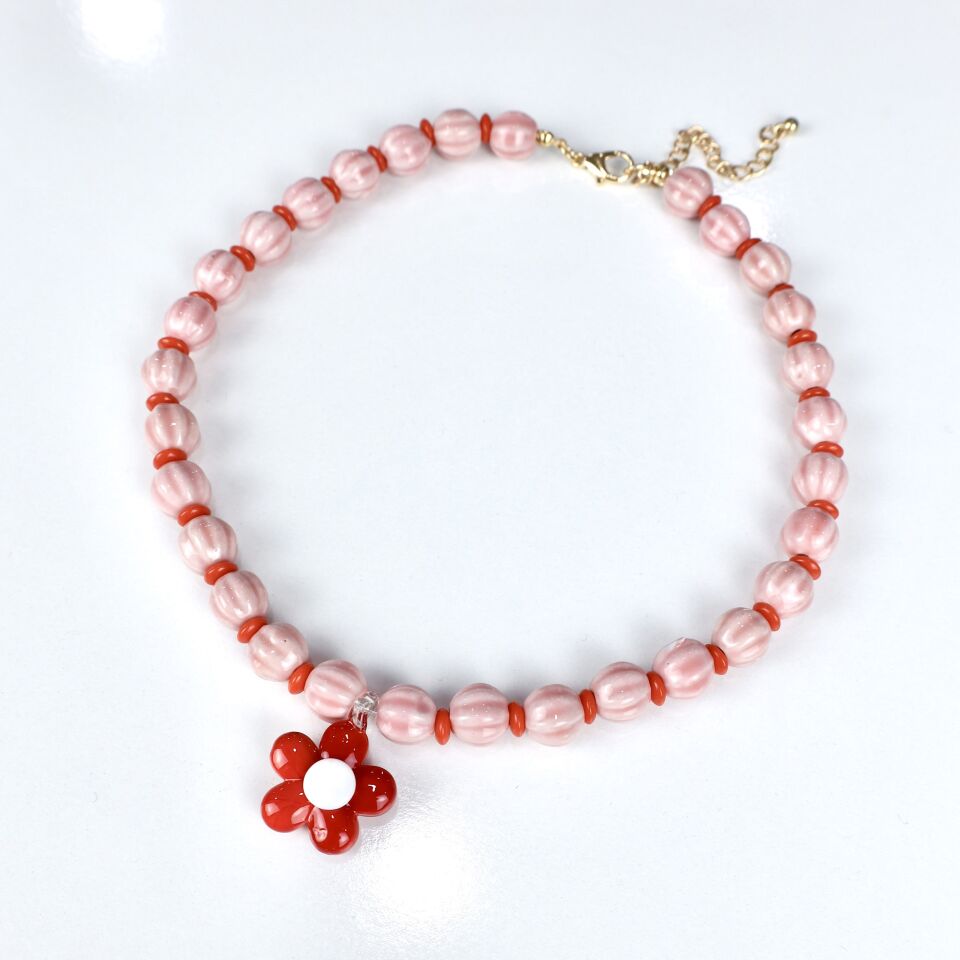 Seramik Taşlı Çiçek Kolye