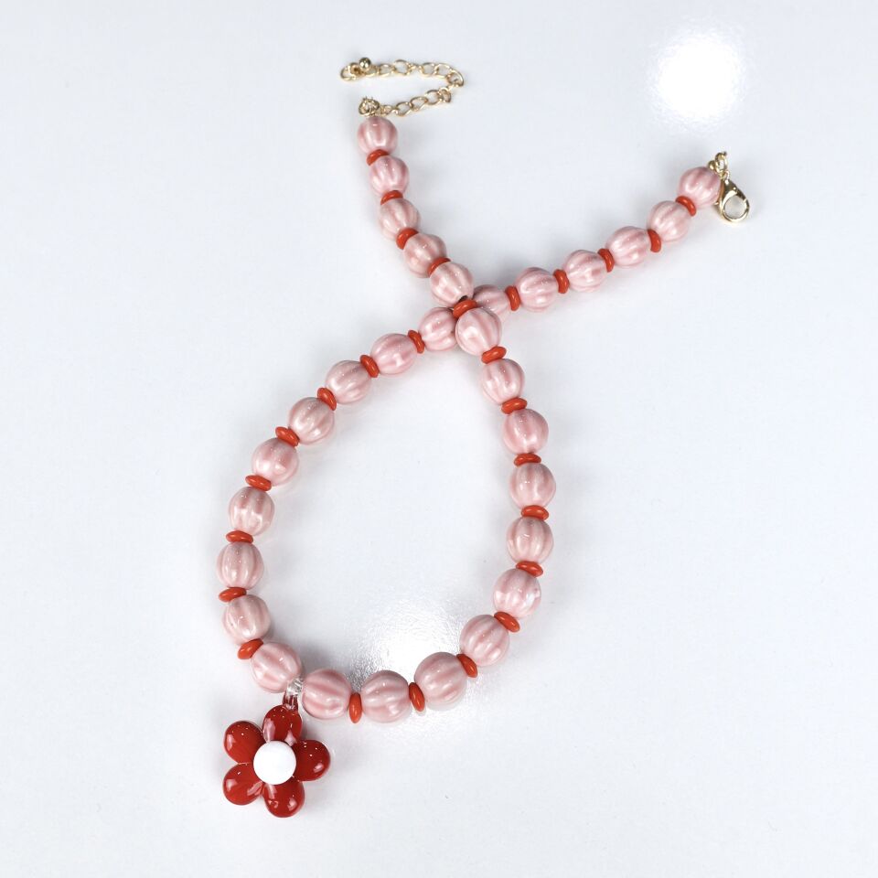 Seramik Taşlı Çiçek Kolye