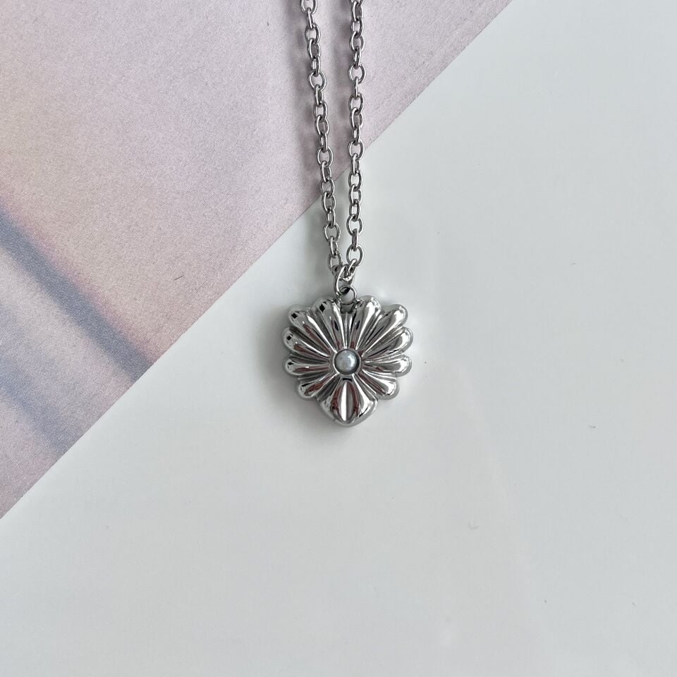 Çelik Taşlı Kalp Kolye