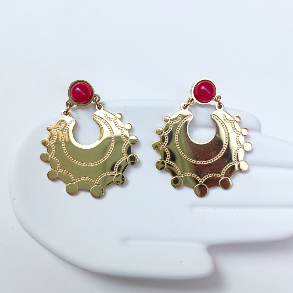 Çelik Pembe Taşlı Küpe