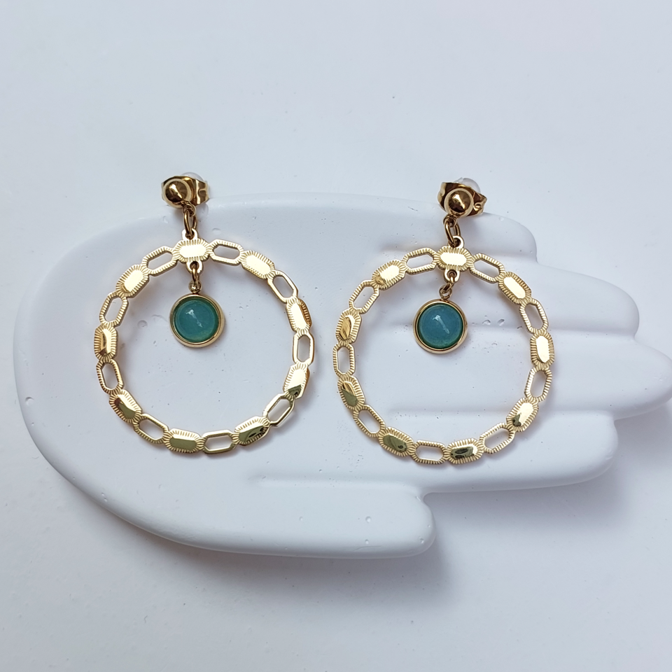 Çelik Mavi Taşlı Küpe