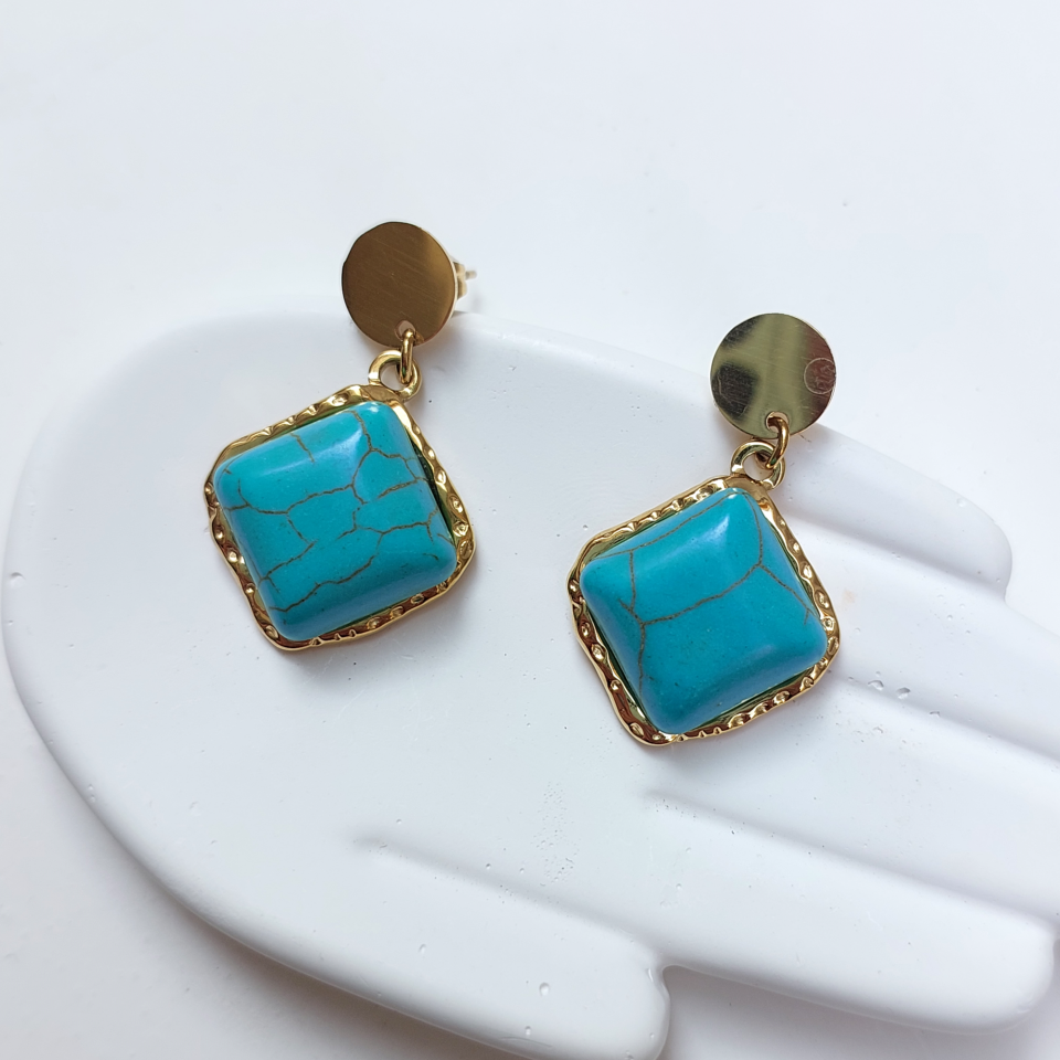 Çelik Turkuaz Taşı Küpe