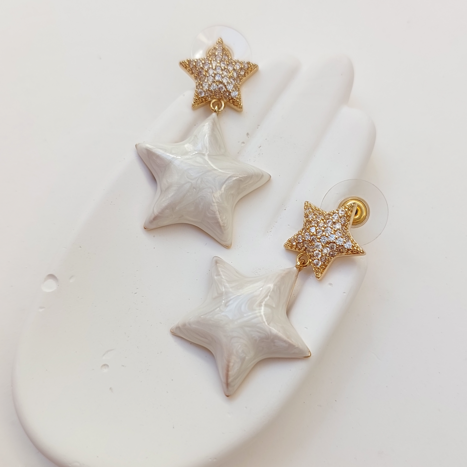 Özel Seri Krem Yıldız Küpe