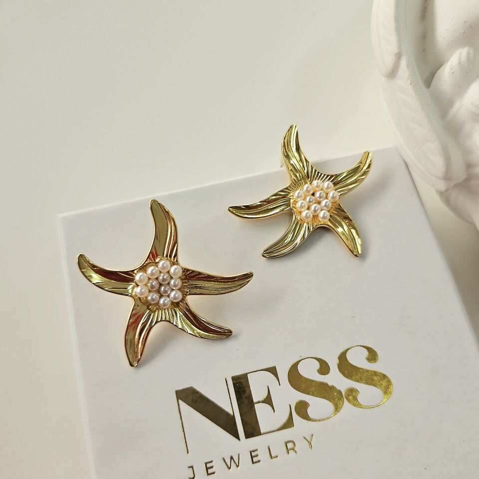 Çelik İnci Detay Deniz Yıldızı Küpe