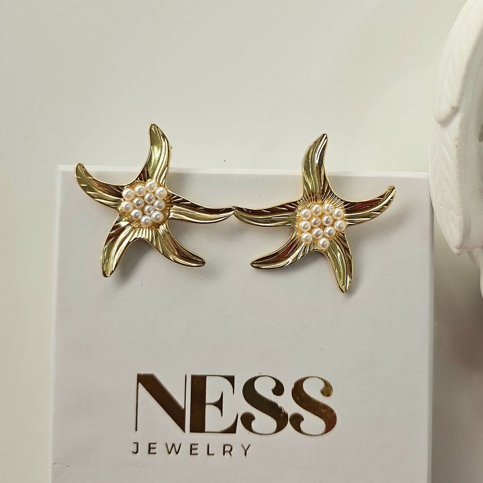 Çelik İnci Detay Deniz Yıldızı Küpe