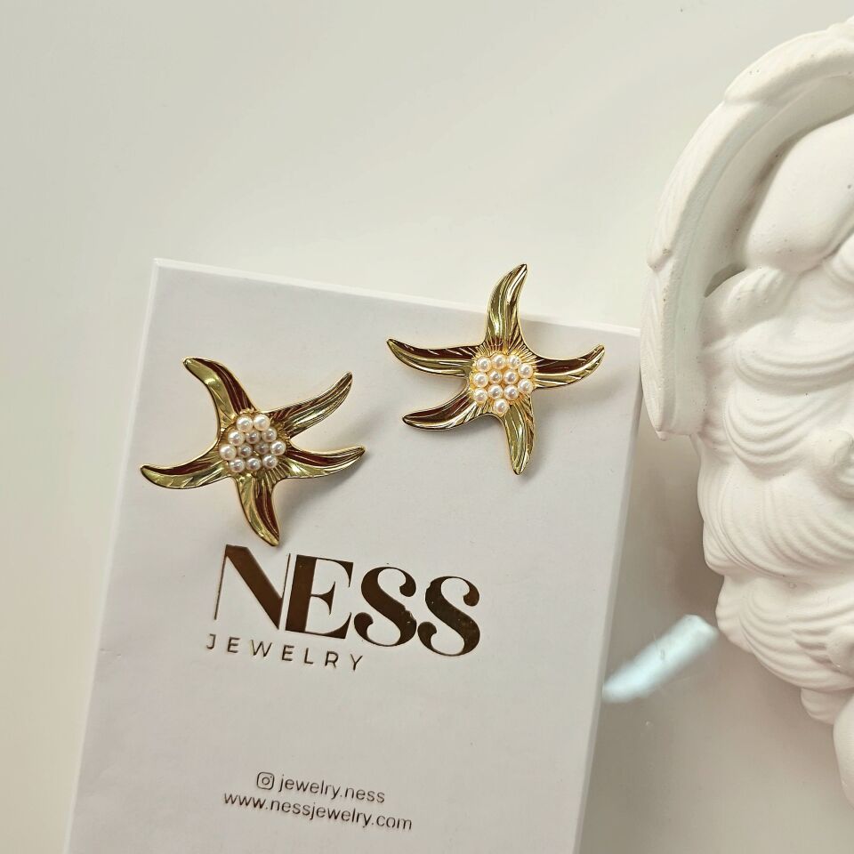 Çelik İnci Detay Deniz Yıldızı Küpe