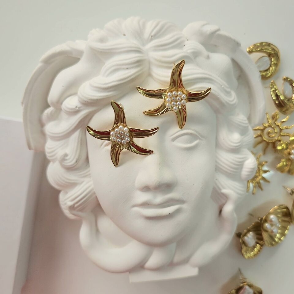 Çelik İnci Detay Deniz Yıldızı Küpe