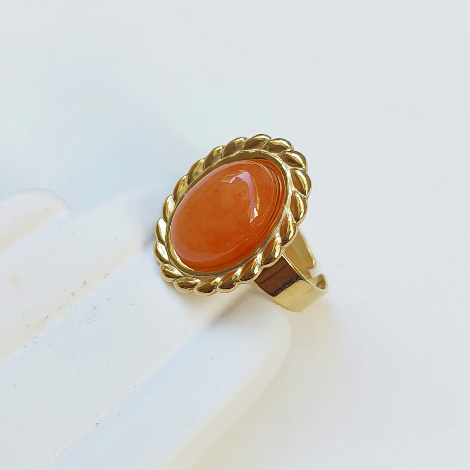 Çelik Turuncu Taşlı Yüzük