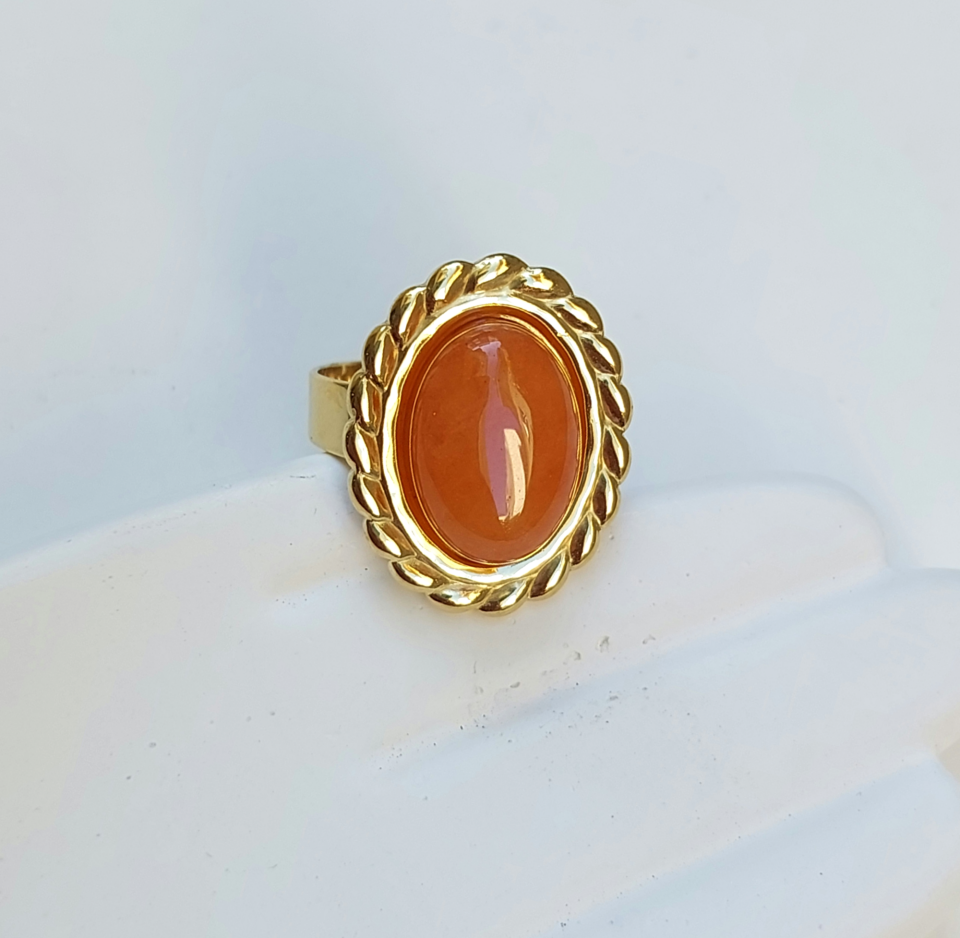 Çelik Turuncu Taşlı Yüzük