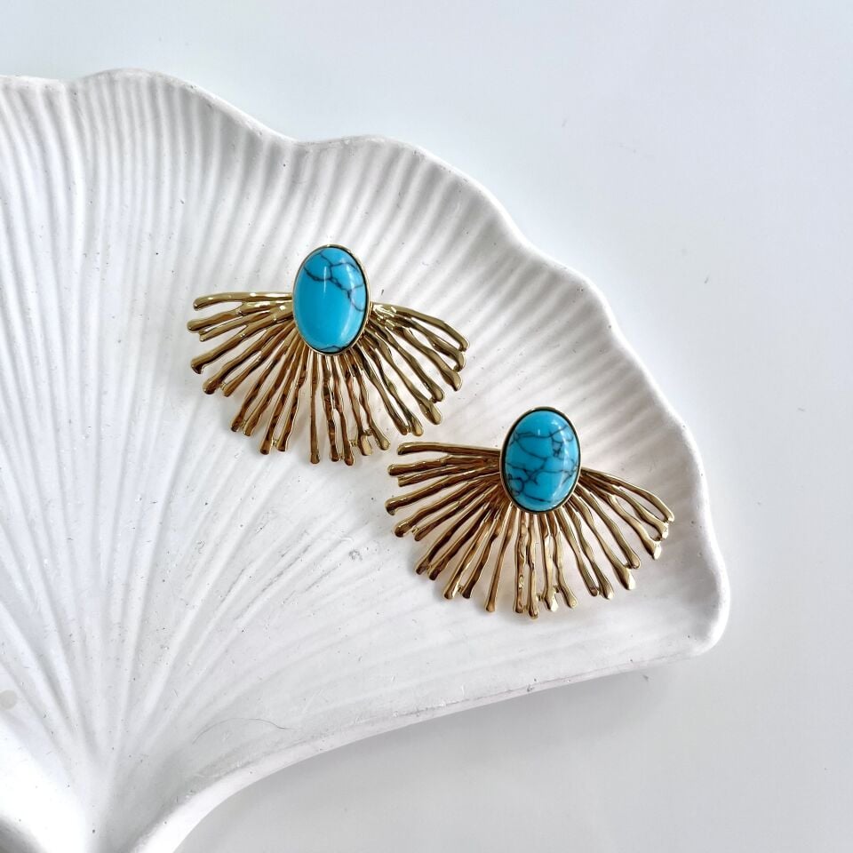 Çelik Turkuaz Taşı Küpe