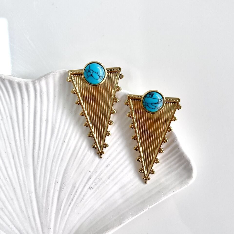 Çelik Turkuaz Taşı Küpe