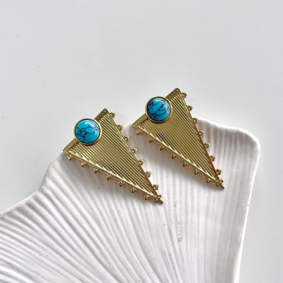 Çelik Turkuaz Taşı Küpe