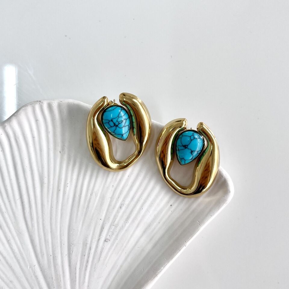 Çelik Turkuaz Taşı Küpe