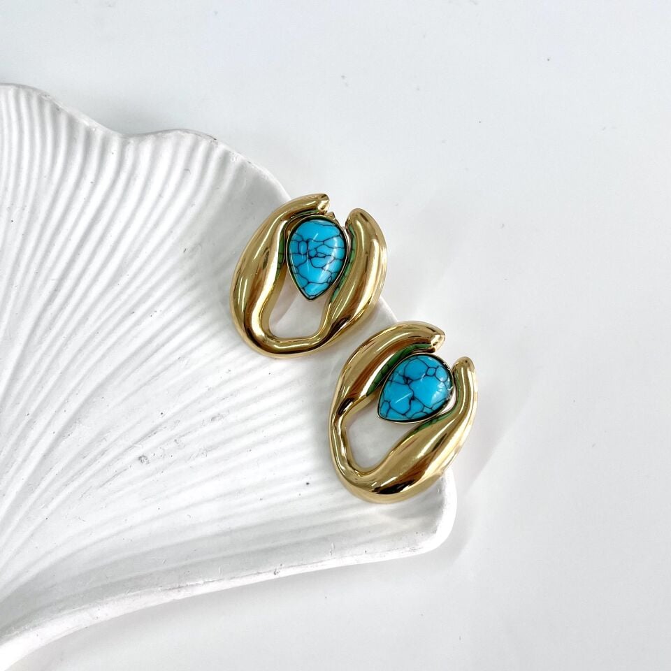 Çelik Turkuaz Taşı Küpe