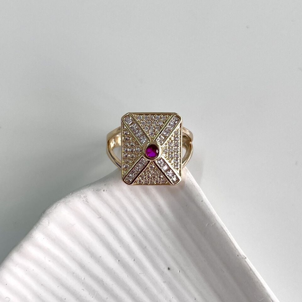 Vip Pembe Taşlı Yüzük ||