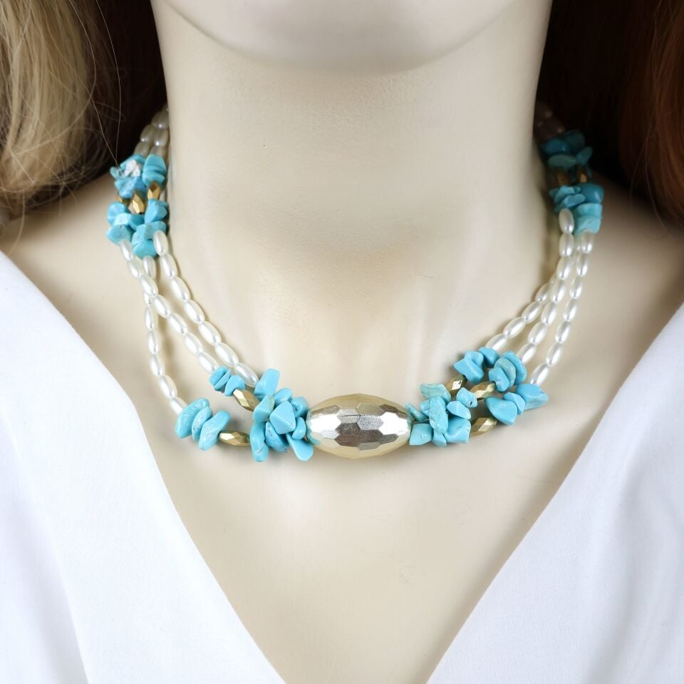 İnci Detay Turkuaz Taşı Kolye