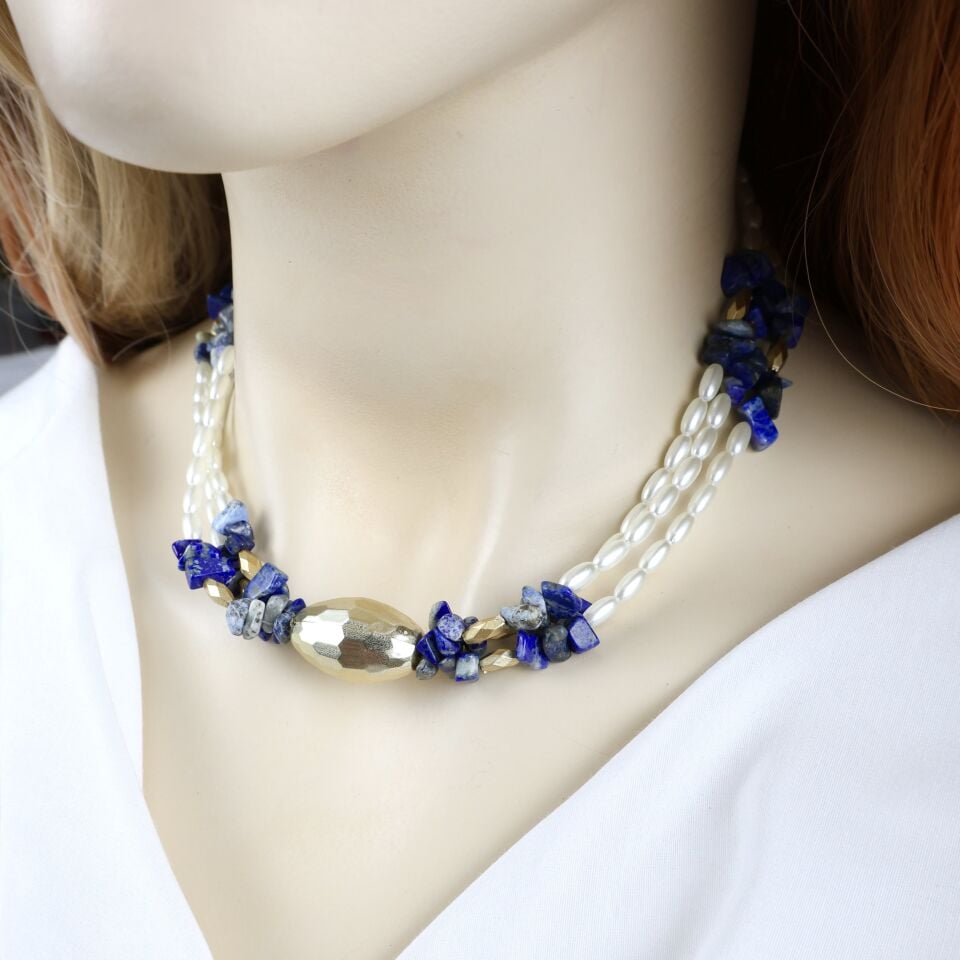 İnci Detay Lapis Lazuli Kolye