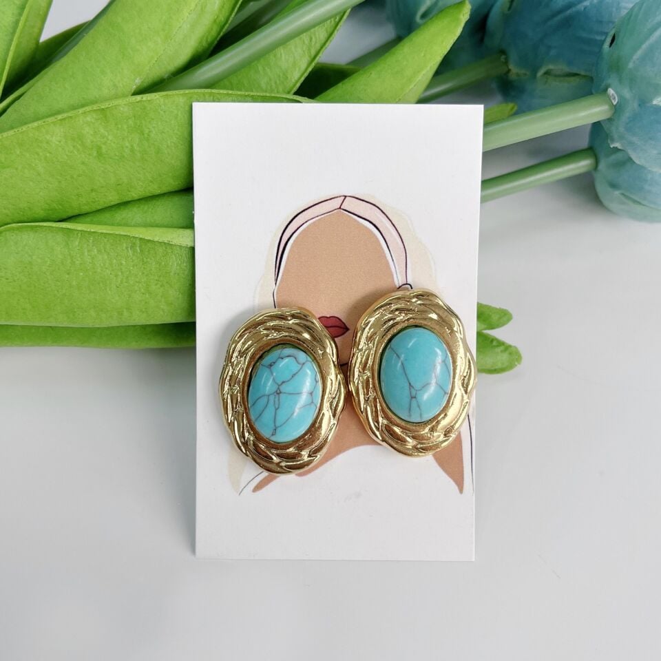 Çelik Turkuaz Taşı Küpe