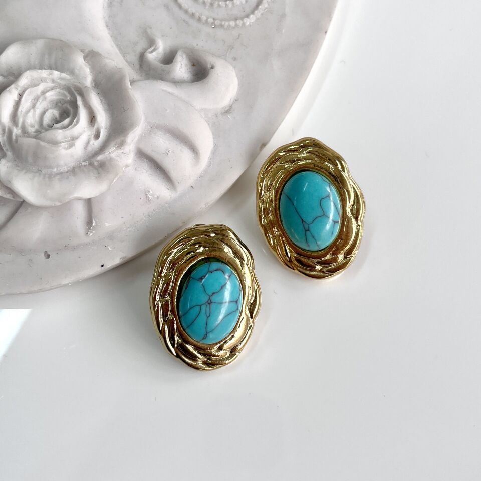 Çelik Turkuaz Taşı Küpe