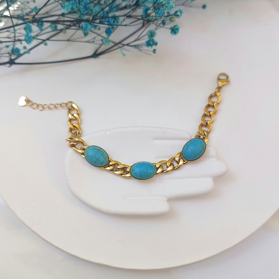 Çelik Turkuaz Taşı Bileklik