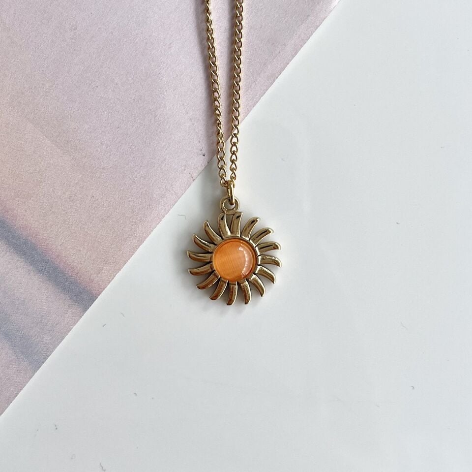 Çelik Turuncu Güneş Kolye