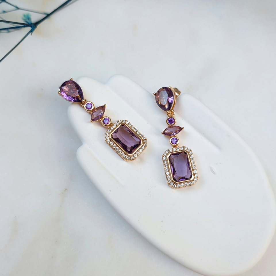 Xuping Zirkon Taş Mor Küpe