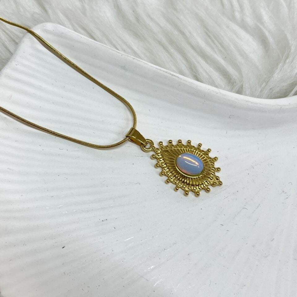 Çelik Ay Taşı Kolye