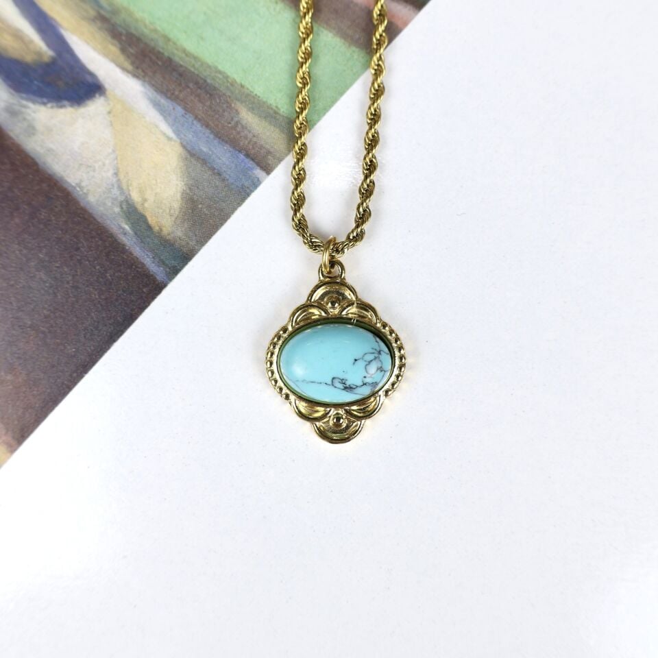 Çelik Turkuaz Taşı Kolye