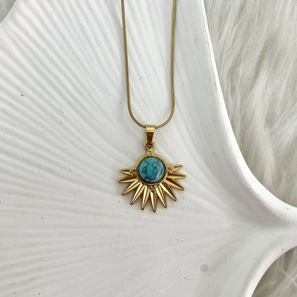 Çelik Turkuaz Taşı Kolye