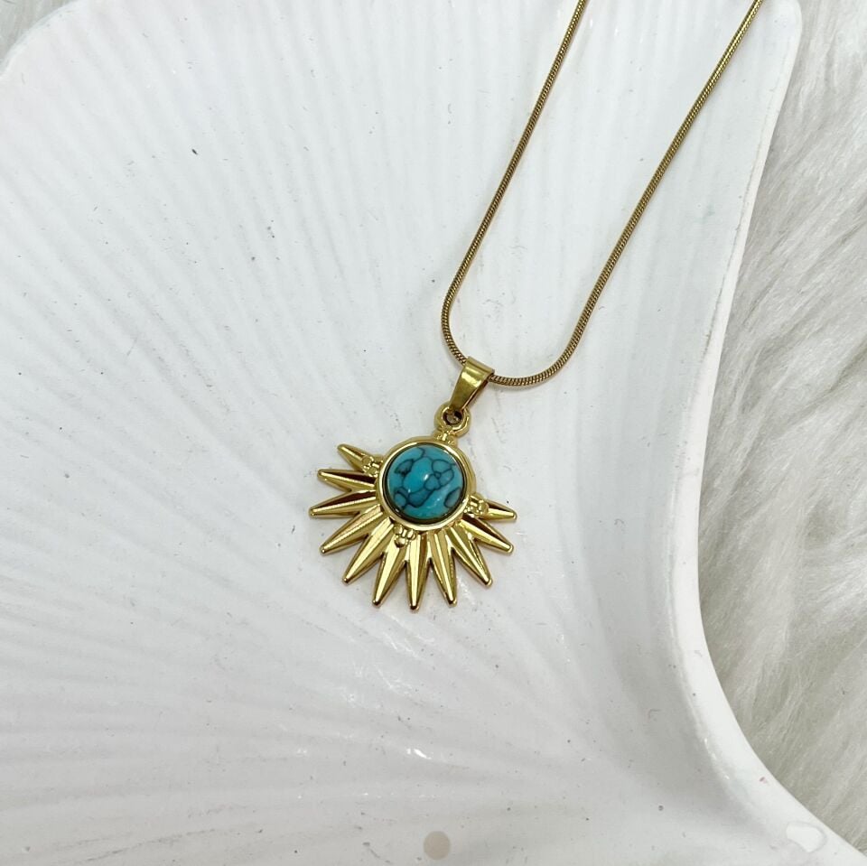 Çelik Turkuaz Taşı Kolye