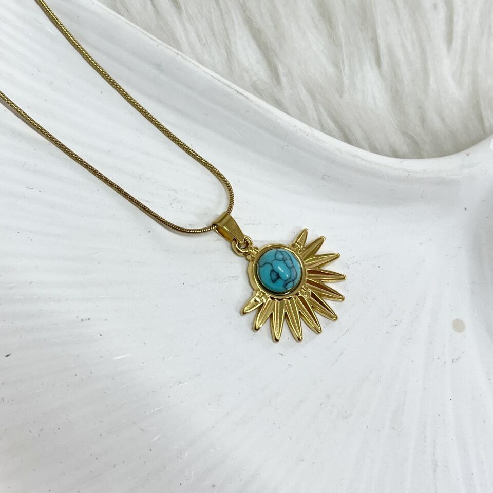 Çelik Turkuaz Taşı Kolye