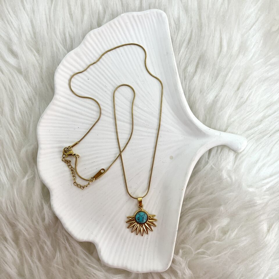 Çelik Turkuaz Taşı Kolye