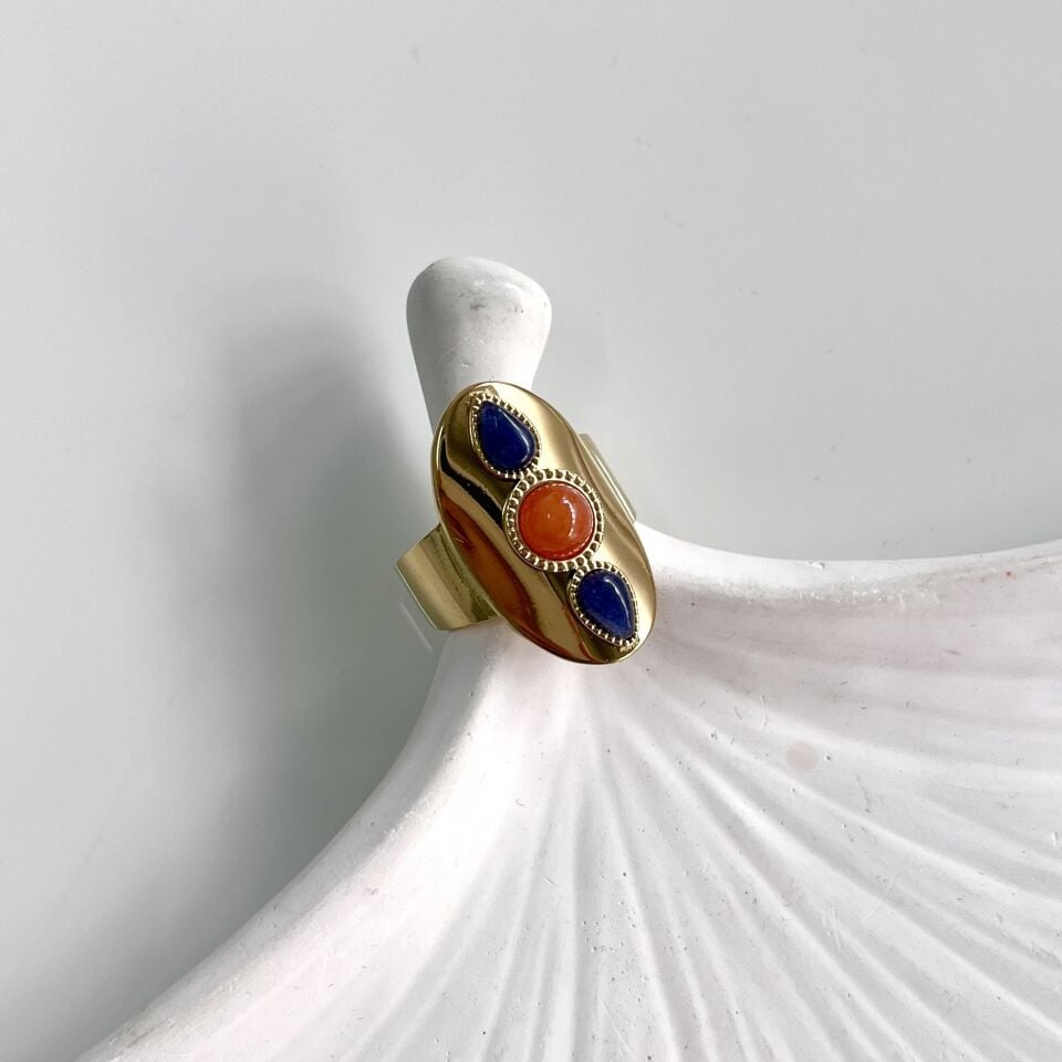 Çelik Turuncu Taşlı Yüzük