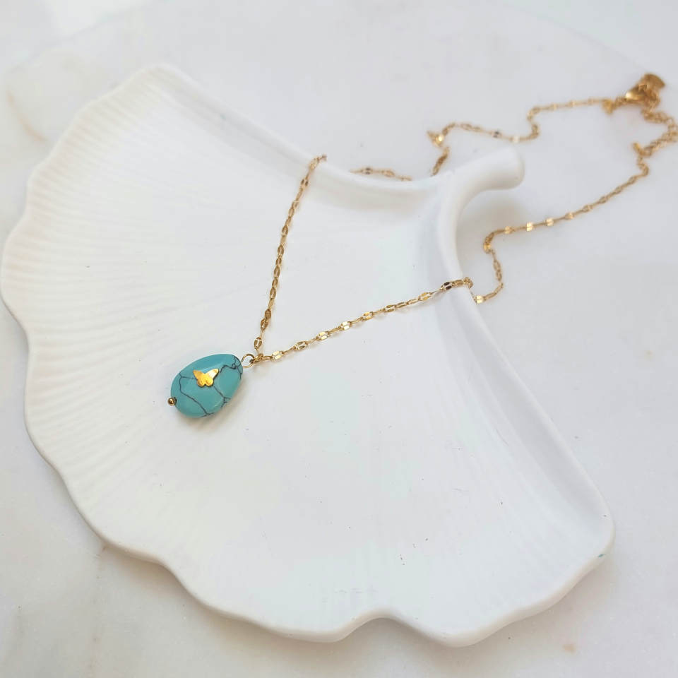 Çelik Turkuaz Taşı Kolye