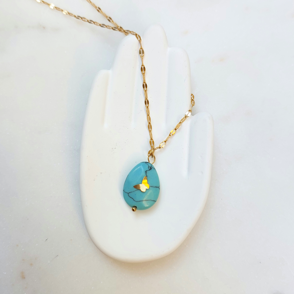 Çelik Turkuaz Taşı Kolye