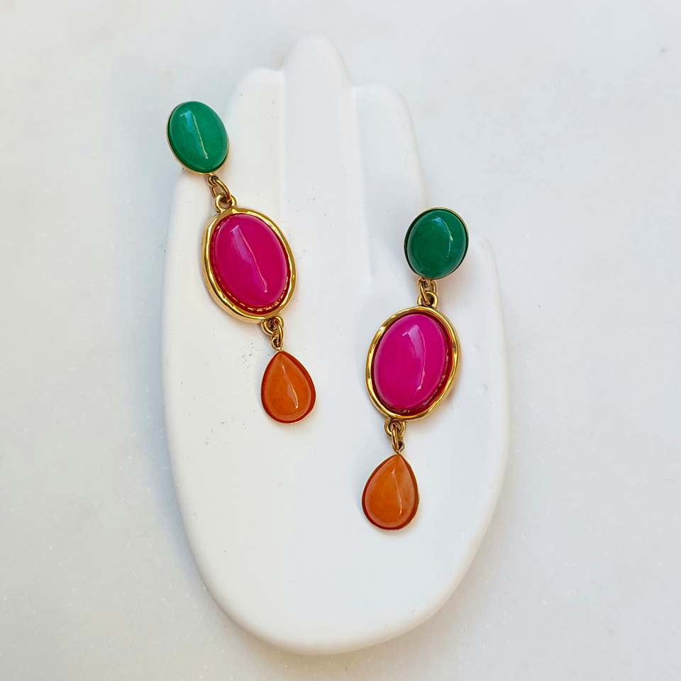 Çelik Sallantılı Renkli Küpe