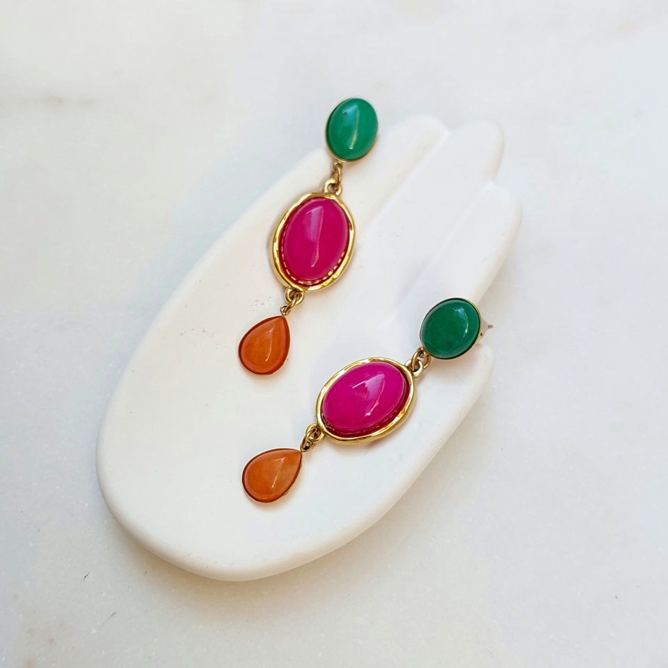 Çelik Sallantılı Renkli Küpe