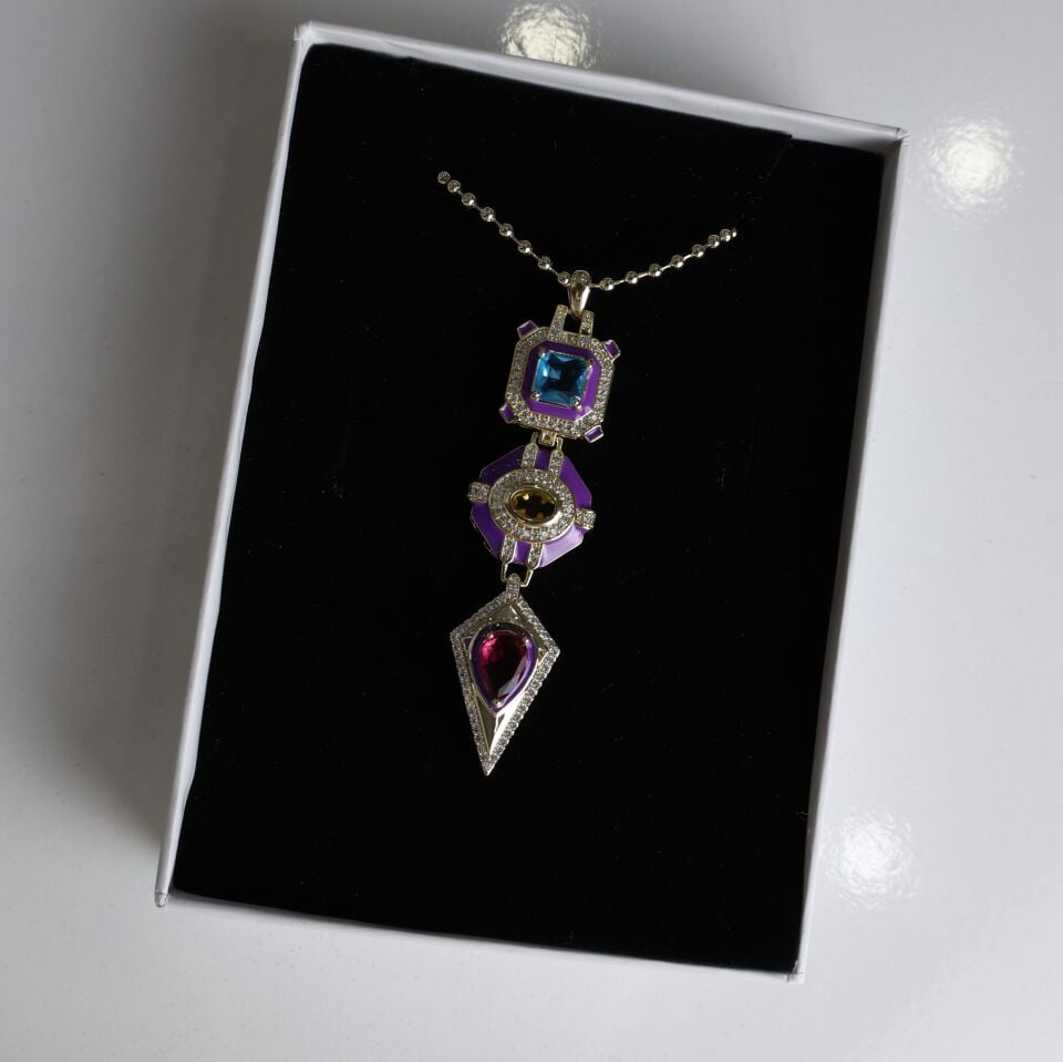 Vip Taşlı Mor Kolye
