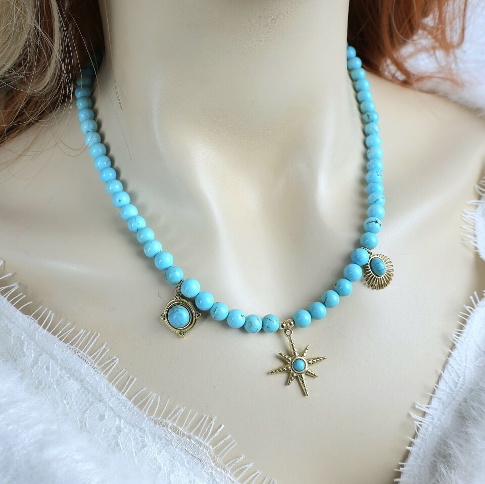 Doğal Turkuaz Taşı Kolye