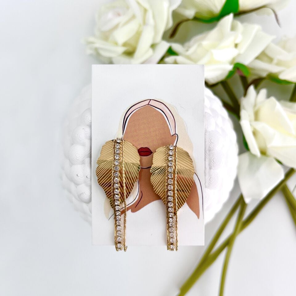 Çelik Taşlı Yaprak Küpe