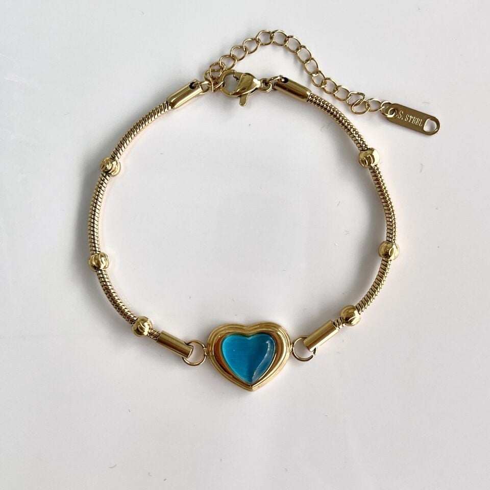 Çelik Kedi Gözü Kalp Bileklik