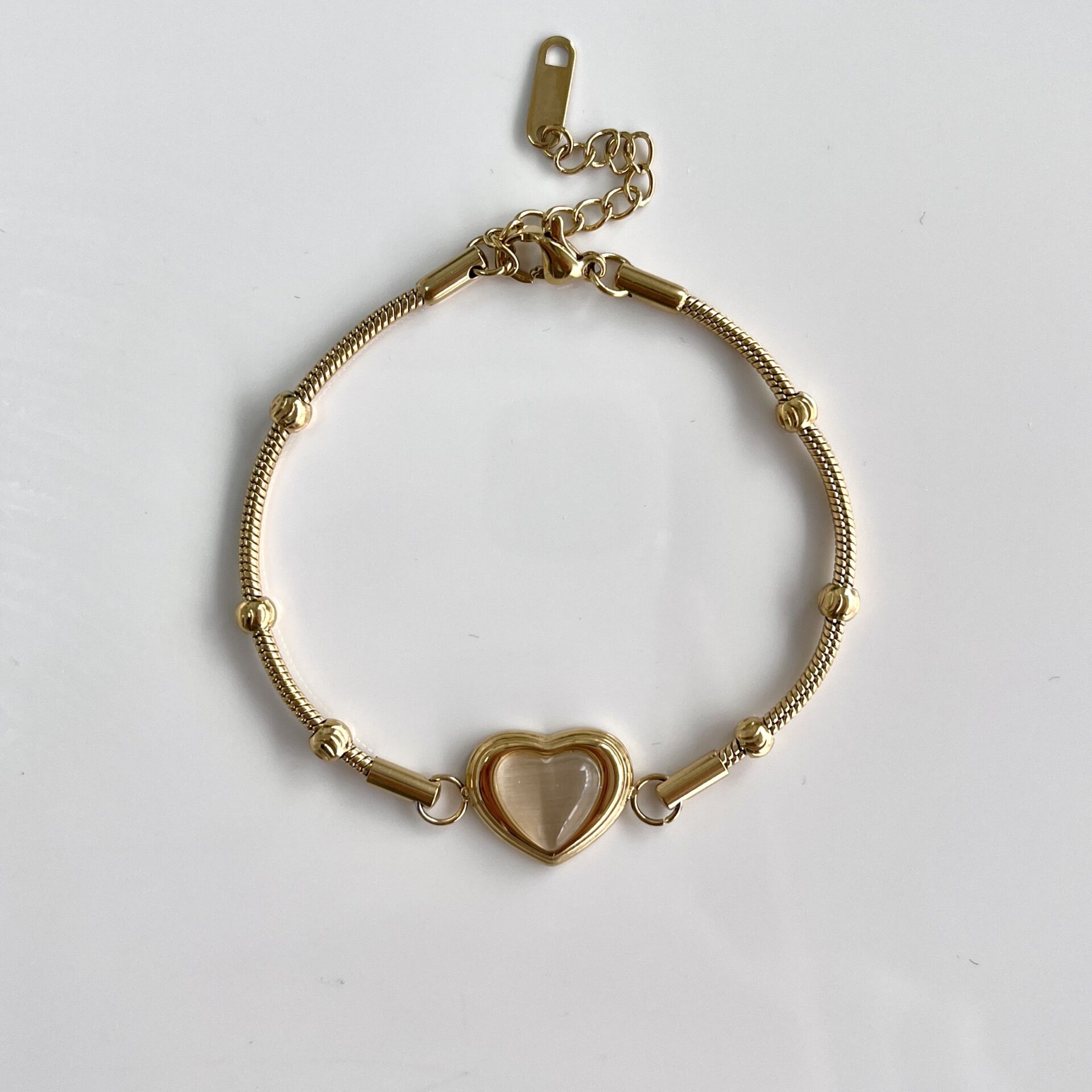 Çelik Kedi Gözü Kalp Bileklik